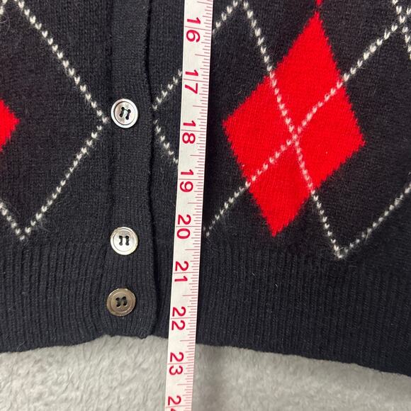VTG Evan Picone Argyle Cardigan Lambswool Angora Black Red 80's Size PM Preppy - Picture 4 of 7